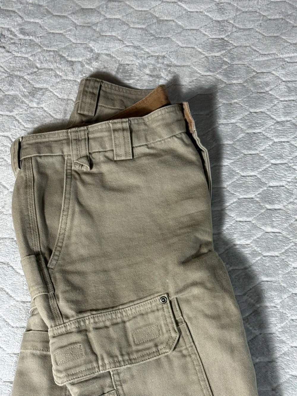 Duluth Trading Work Cargo Pants Tan Heavy Canvas Utility 32x30 Fits 34x28.5